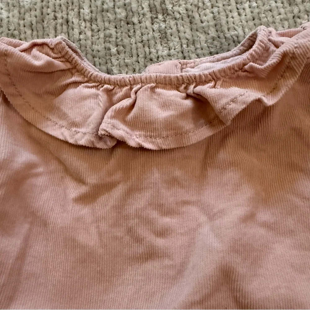 Zara Baby Pink Corduroy‎ Ruffle Collar Top 12-18M Long Sleeve Blouse Dusty Rose